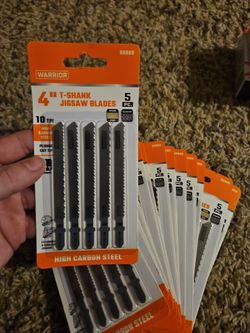 Four inch, t shank jigsaw blade, five pieces per pack