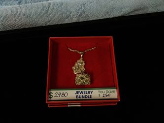 14K chain nugget diamond pendant chain and 10K nugget Ring