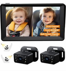Kidsneed 7" Split Screen Baby Car Camera for 2 Kids with Dual Seat Cameras. K129