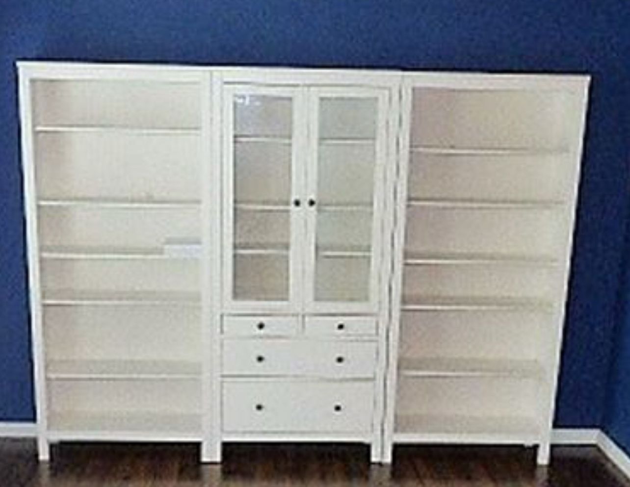 IKEA White Bookcase + Glass Display Cabinet Set 
