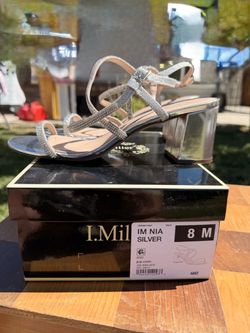 I. Miller Nia Silver Block Heel Sandals Size 8M