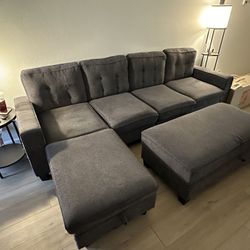 Couch - L Shaped with Storage Sectional Sofa with Reversible Chaise - $350 OBO