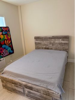 Ashley Furniture Bed  Gray Wood Queen Platform Bed Frame with Headboard – Great Condition!