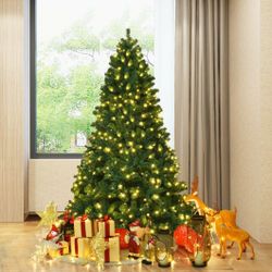 #5- 7”ft Pre-lit PVC Artificial Natural Christmas Tree with LED Lights