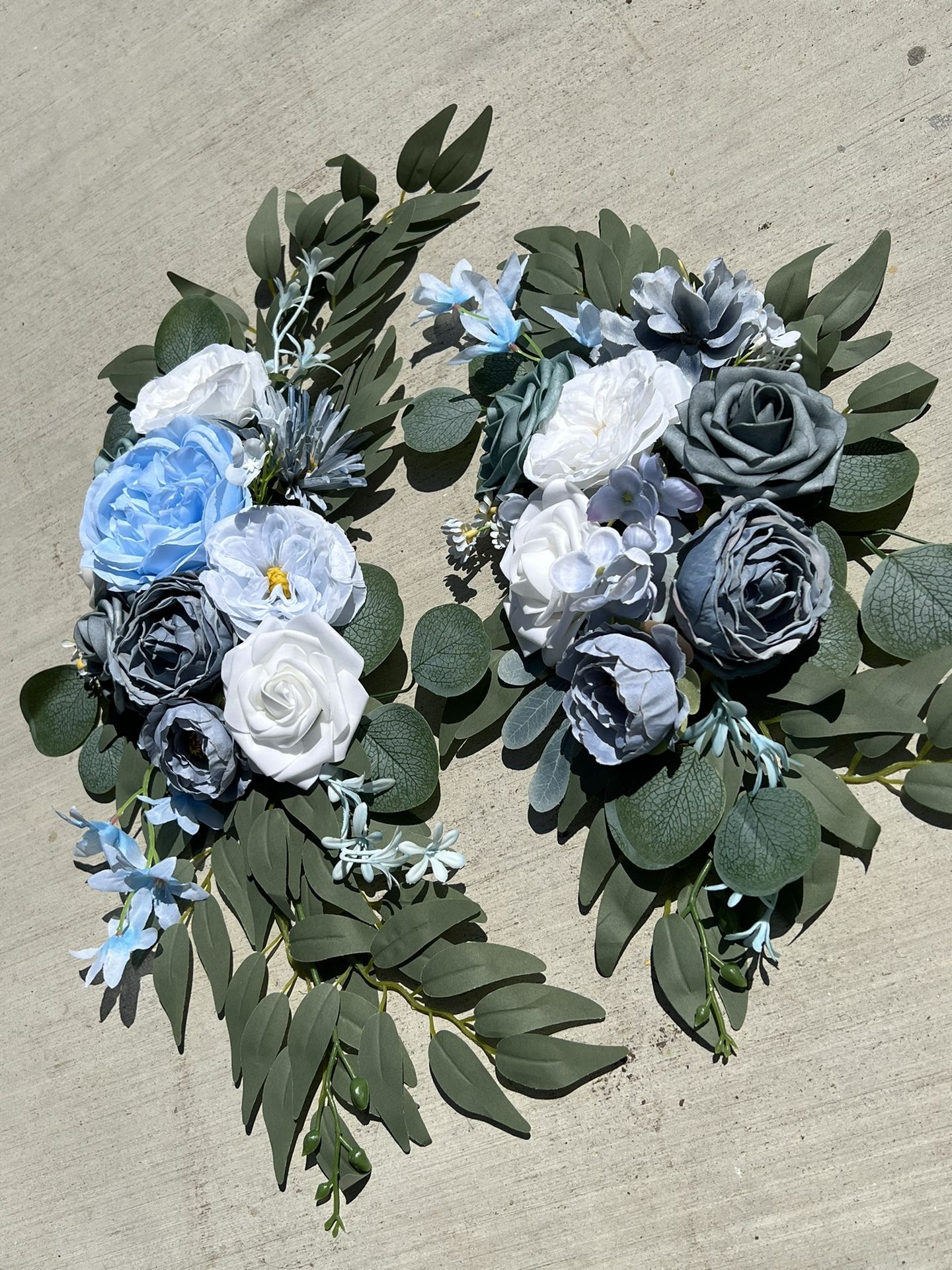 White & Blue Welcome Sign Garland With Roses, Peonies and Eucalyptus