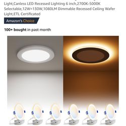 VOLISUN 12 Pack 6 Inch 5CCT Recessed Light with Night Light,Canless LED Recessed Lighting 6 inch,2700K-5000K Selectable,12W=130W,1080LM Dimmable Reces