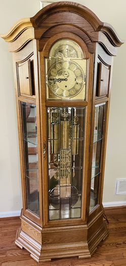 Ridgeway Triple Chime Weight Driven Glass Shelves Light Up Grandfather Clock