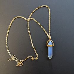 Opal Opalite Crystal Stone Pillar Gold Necklace