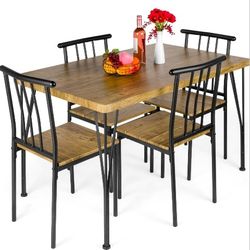 Best Choice Products 5-Piece Metal and Wood Indoor Modern Rectangular Dining Table Furniture Set for Kitchen, Dining Room, Dinette, W/ 4 Chairs