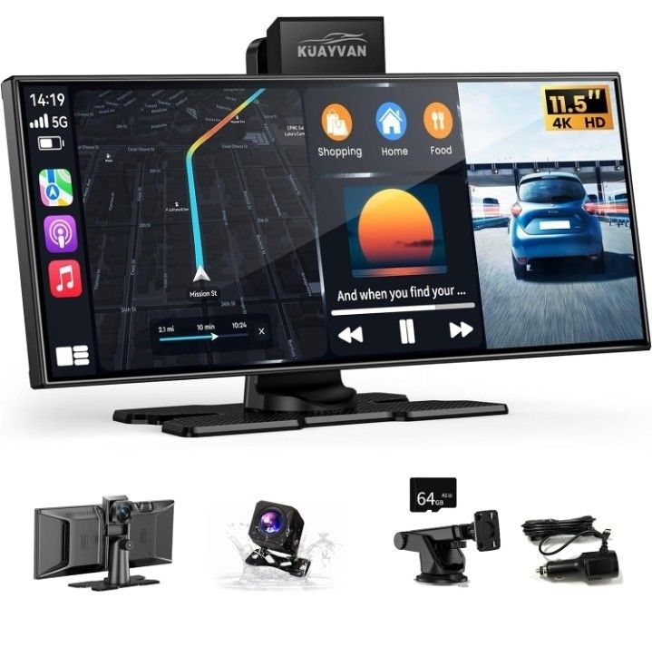 Brand New 11.5" Wireless CarPlay, andriod auto Screen + front and rear dash Cams