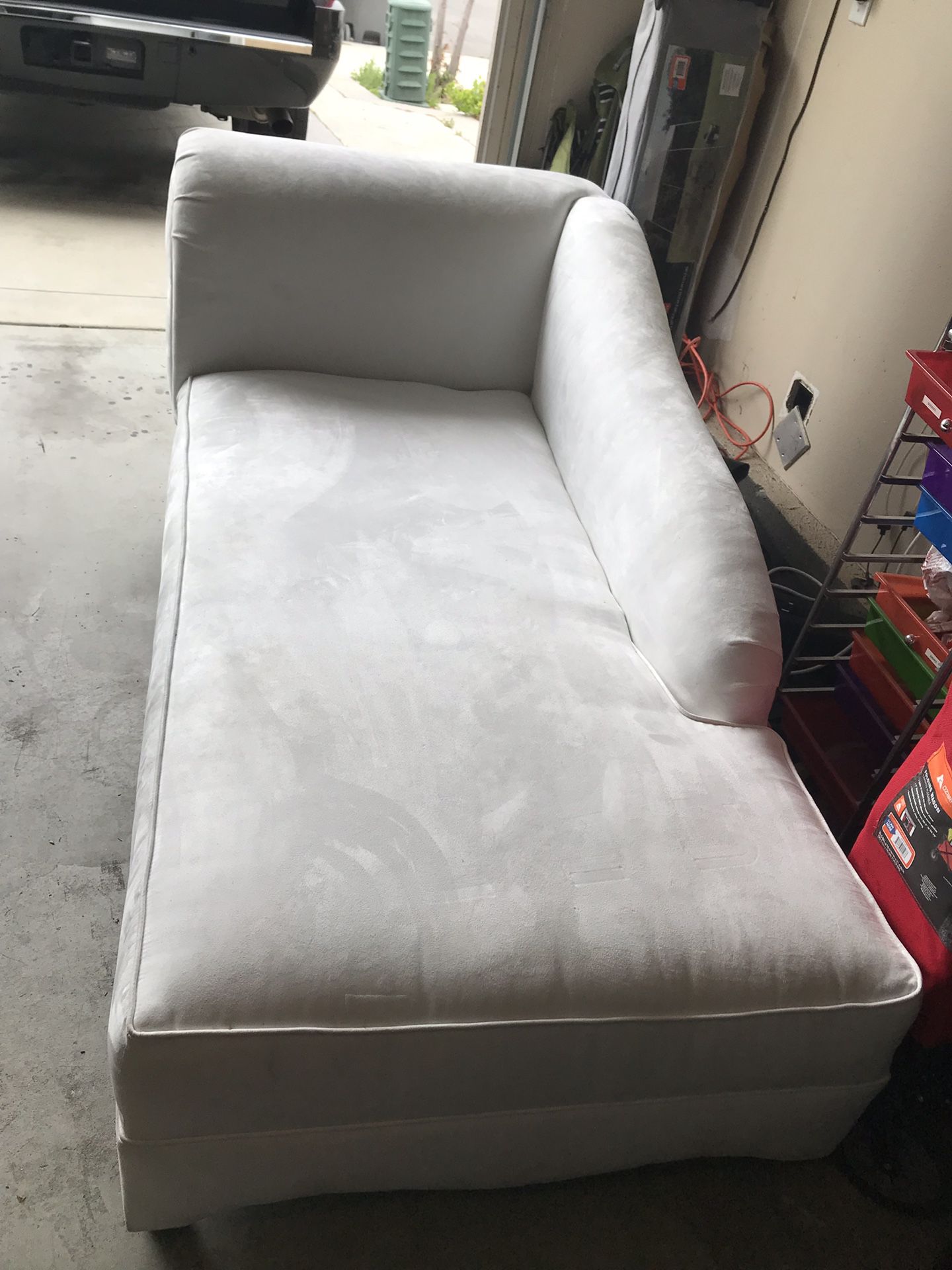 Clean white suede Sleigh couch - pillow included