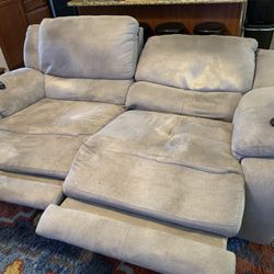 Reclining Love Seats - 2 Blue, 1 Brown
