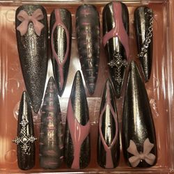 Silver And Pink Chrome Nails