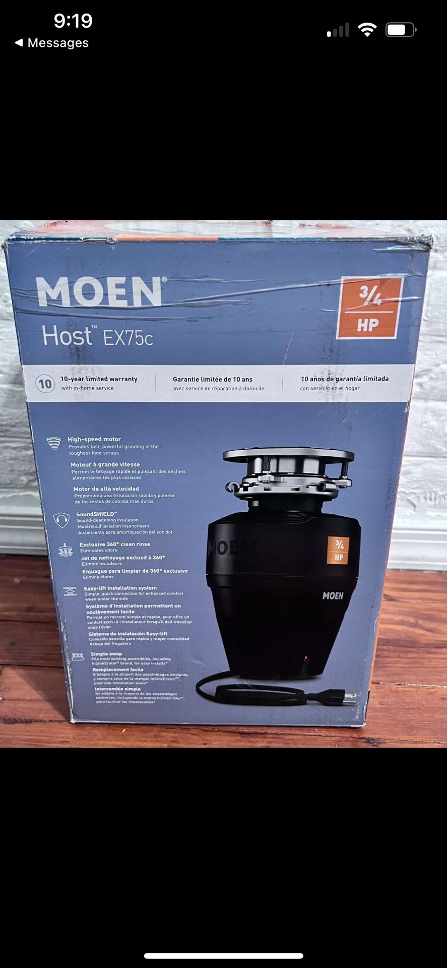 MOEN EX75C Host Series 3/4-HP Continuous Feed Space Saving Garbage Disposal