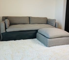 Restoration Hardware Belgian Slipcovered Track Arm Bench Cushion Sofa & Ottoman FREE DELIVERY