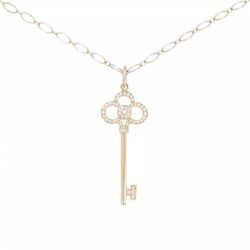 Tiffany & Co. Crown Key 18K Yellow Gold & Diamond Key Pendant & Chain