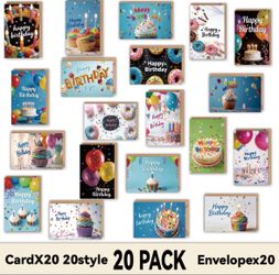 Happy Birthday Cards with Envelpoes,20 Unique Blackboard Designs– Assorted Birthday Cards for Business & Personal Use
