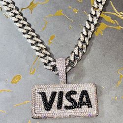 Men’s Women’s 20” Miami Cuban Link Chain Necklace, White Gold 5X Layered Chain, VISA Debit Credit Card Custom Iced Choker, ICY Necklace, Set 