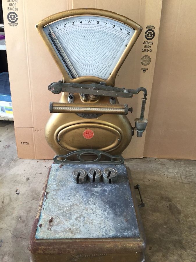 Stimpson Computing Scale Mercantile Brass W/ Weights vintage