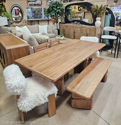 New 6 pc Mia Rectangular Acacia Wood Dining Table collection