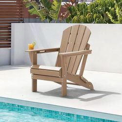 Folding Adirondack Chair, Heavy Duty HDPE Plastic Patio Chair, Teak