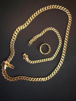 18K Solid Gold Monaco necklace, bracelet, size 6.5 ring