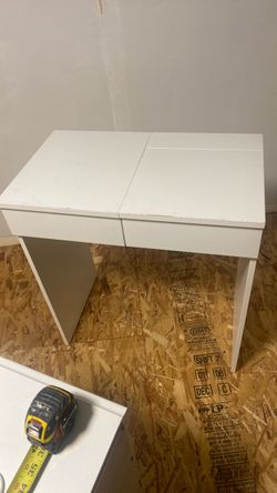 white desk with mirror and drawer