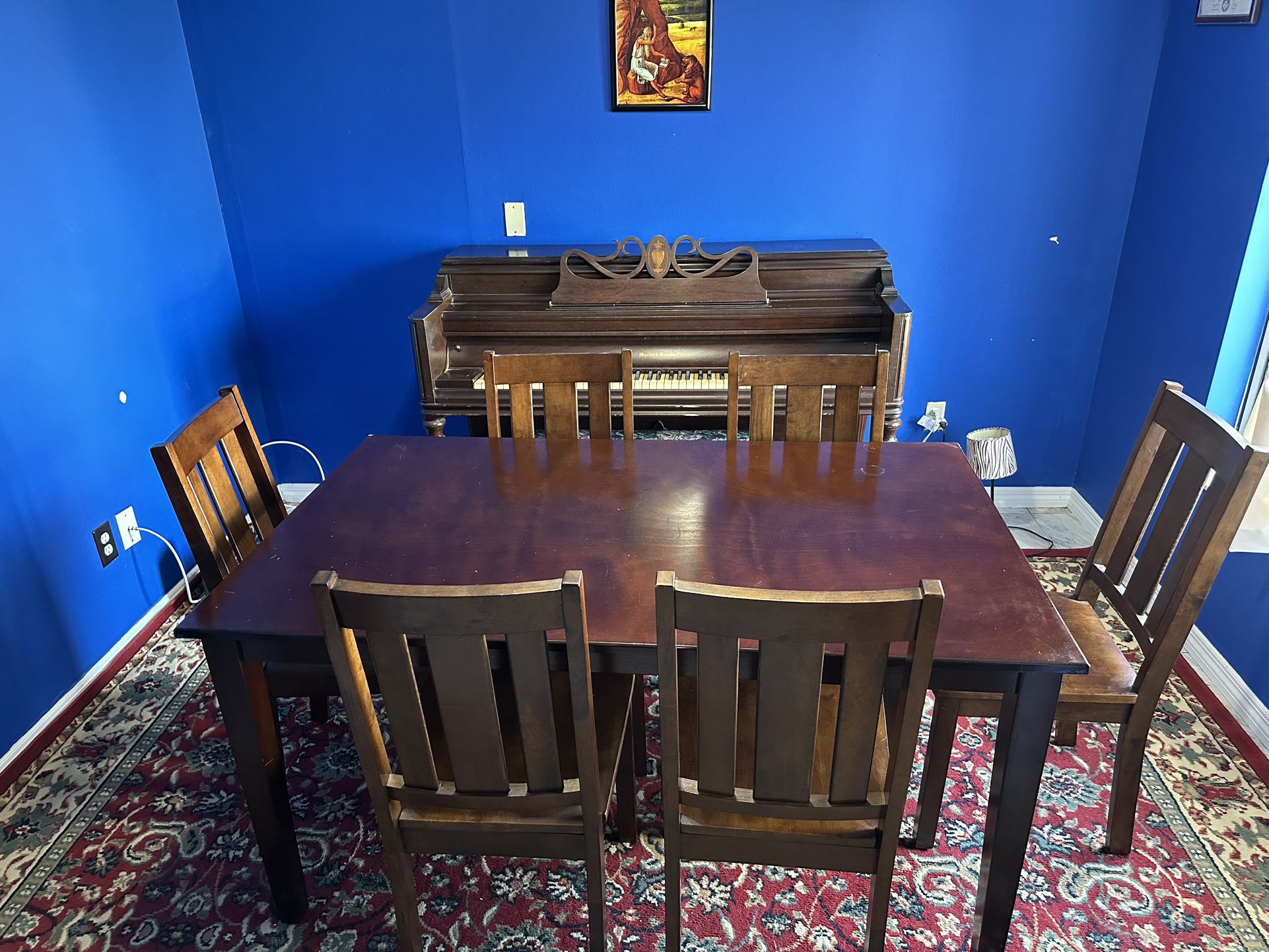 Dining Wooden Set Of 6 Chairs Plus Piano 