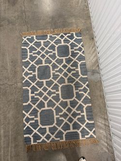 Pottery Barn Blue and Cream Geometric Fringe Area Rug