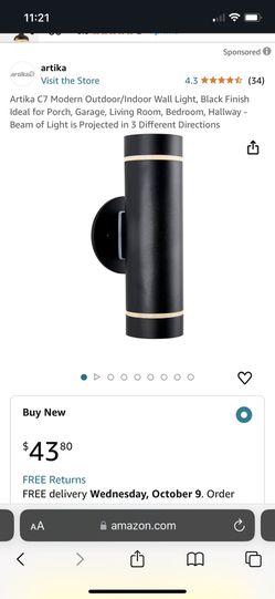 Artika AMP101-CCASS AMP101-CCABL Outdoor Sconce Light, Black