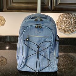 Kipling Rolling Backpack Baby Blue Size 19”H, 14”W, 7”D