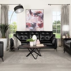 Brand New 2PC Black Leatherette Sofa and Loveseat Set