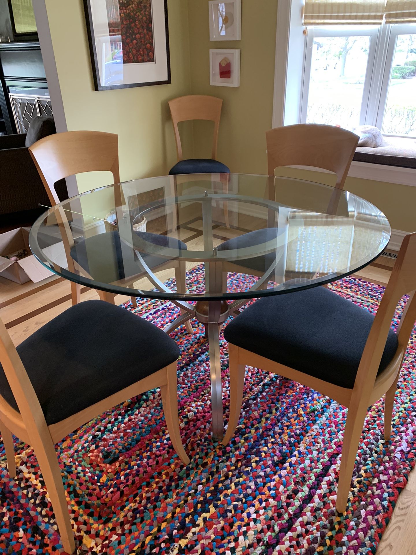 Ethan Allen Radius Round Glass Top Table & Room & Board Chairs