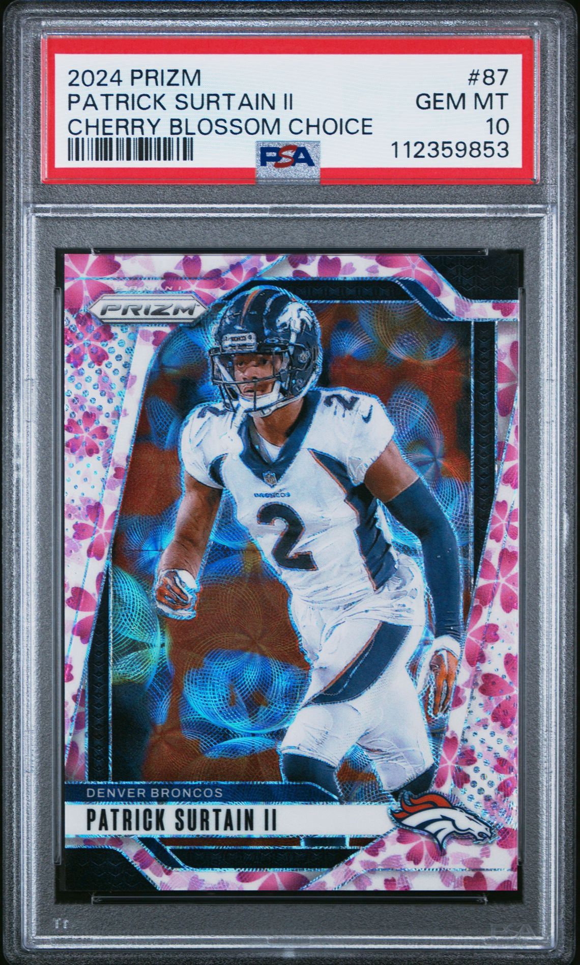 2024 Prizm Patrick Surtain Cherry Blossom Choice /15 #87 PSA 10 Denver Broncos