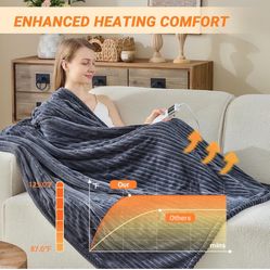 Heated Blanket Electric Throw, Soft Flannel Heating Blanket with 8 Hours Auto Off 10 Fast Heating Levels Machine Washable Sherpa Heated Blanket with O