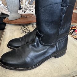 Vintage 90s Justin Roper Black Cowboy Western Boots Style 3133 Size 12