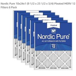 Nordic Pure 10x24x1 (9 1/2 x 23 1/2 x 3/4) Pleated MERV 12 Air Filters 6 Pack