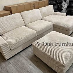 Tan Comfy Corduroy Sectional 