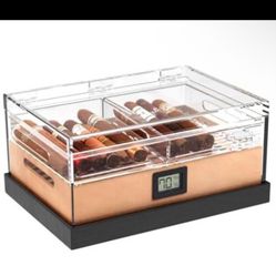 Felix Pro Tupperdor - Airtight Acrylic Humidor, Two Acrylic Trays, Spanish Cedar Tray, Ash Wood Base, Digital Hygrometer, Acrylic Divider - Holds 50-6