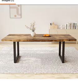 1-Piece Modern Rectangular Vintage Brown 63 in. MDF Top Black Double Base Legs Dining Table(seats 4-6)