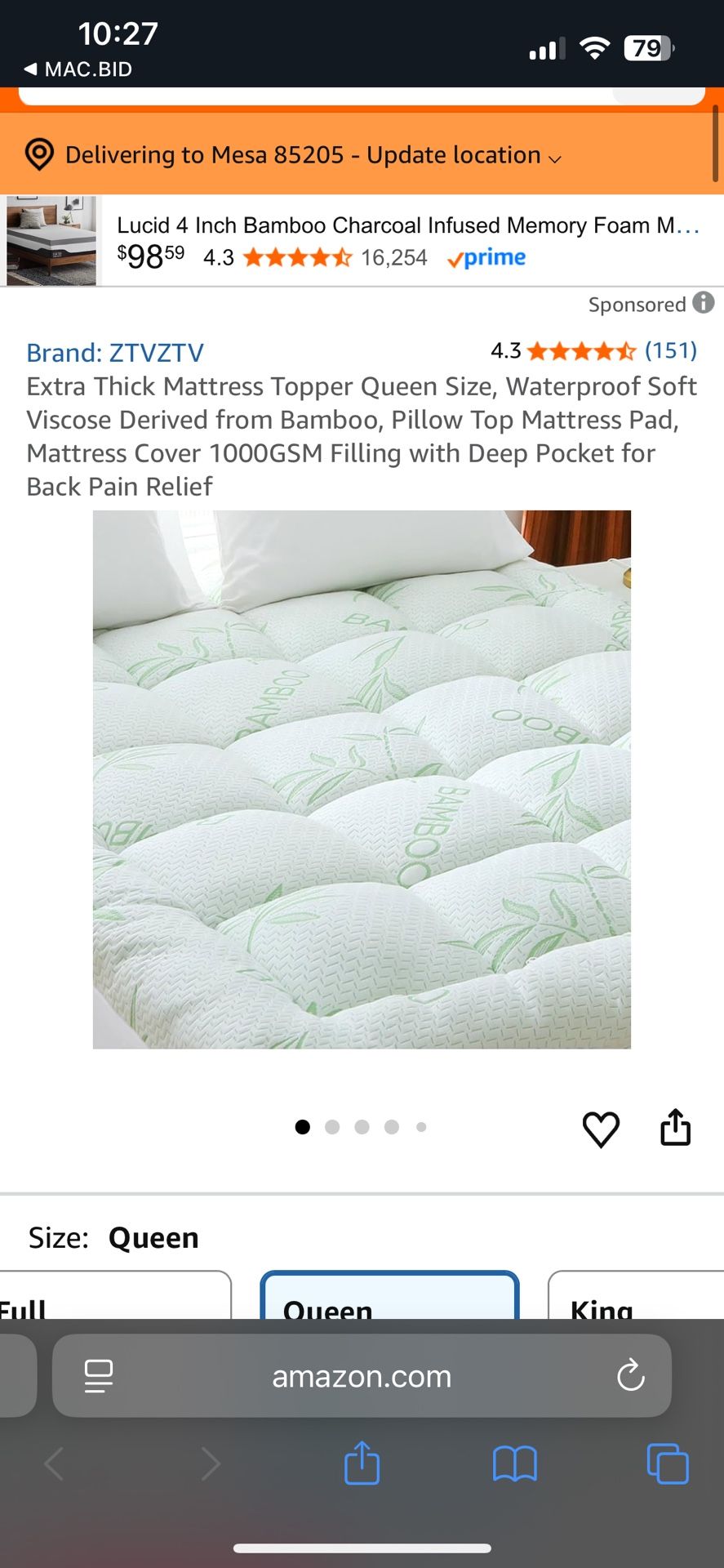 ZTVZTV Extra Thick Bamboo Queen Size Mattress Topper