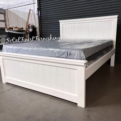 White Queen Bed With Memory Foam Mattress 