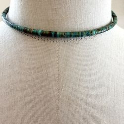 Vintage Genuine Turquoise Heishi Wire-Strung Choker Necklace 