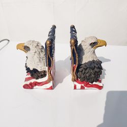 Vintage Bald Eagle American Flag Bookends