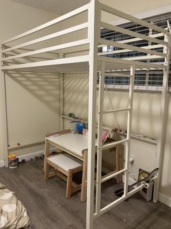 Twin size loft bed white Metal