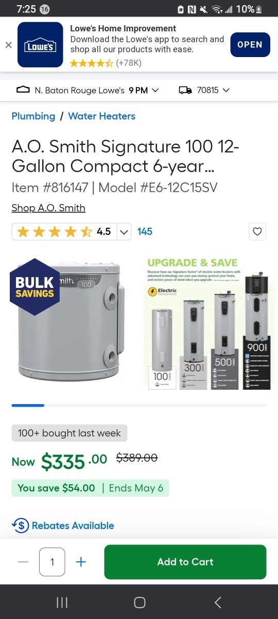 AO Smith 100 Series 12 Gallon Water Heater