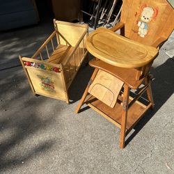 Matching Vintage doll crib & duel function high chair & desk