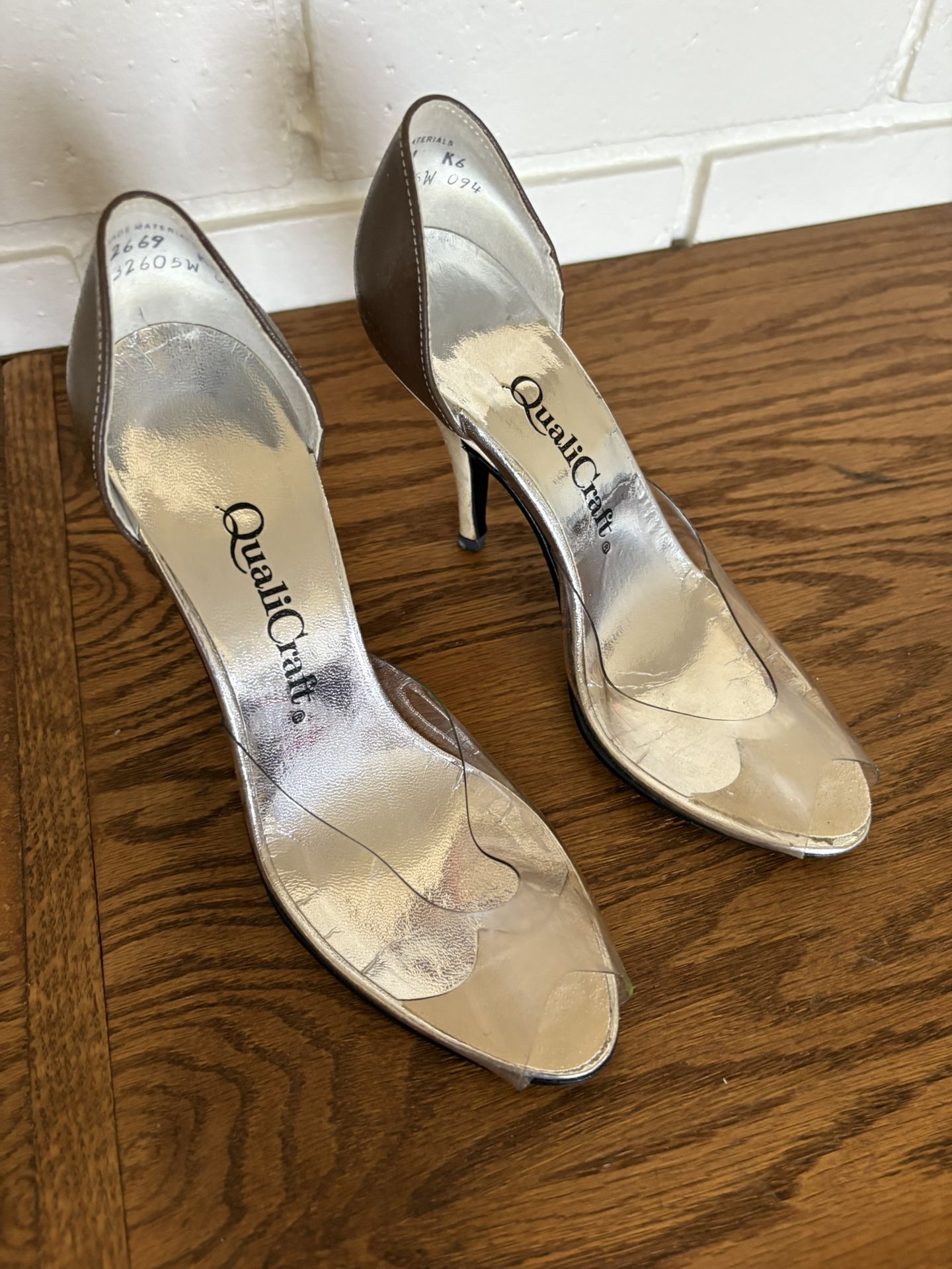 Clear And Taupe Heels Size 7