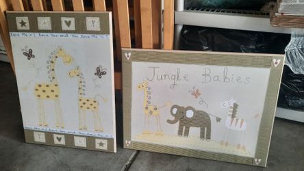Jungle Themed Wooden Pictures For Baby Rooms
