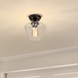 1-Light Oiled Rubbed Bronze Semi-Flush Mount Light